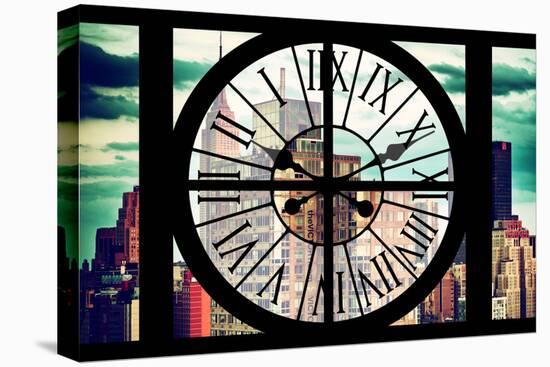 Giant Clock Window - View of Manhattan Skyscrapers with the Empire state Building III-Philippe Hugonnard-Stretched Canvas