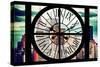 Giant Clock Window - View of Manhattan Skyscrapers with the Empire state Building III-Philippe Hugonnard-Stretched Canvas