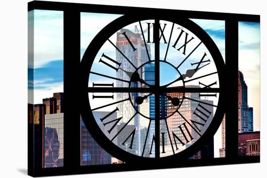 Giant Clock Window - View of Manhattan Skyscrapers-Philippe Hugonnard-Stretched Canvas