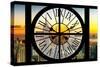 Giant Clock Window - View of Manhattan with the Empire State Building and 1 WTC at Sunset-Philippe Hugonnard-Stretched Canvas