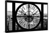 Giant Clock Window - View of Manhattan with the Empire State Building and 1 WTC B&W-Philippe Hugonnard-Framed Stretched Canvas