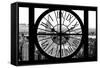 Giant Clock Window - View of Manhattan with the Empire State Building and 1 WTC B&W-Philippe Hugonnard-Framed Stretched Canvas