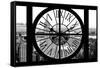 Giant Clock Window - View of Manhattan with the Empire State Building and 1 WTC B&W-Philippe Hugonnard-Framed Stretched Canvas