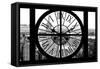 Giant Clock Window - View of Manhattan with the Empire State Building and 1 WTC B&W-Philippe Hugonnard-Framed Stretched Canvas