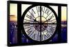 Giant Clock Window - View of Manhattan with the Empire State Building and 1 WTC-Philippe Hugonnard-Framed Stretched Canvas