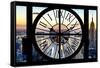 Giant Clock Window - View of Manhattan with the Empire State Building at Sunset-Philippe Hugonnard-Framed Stretched Canvas