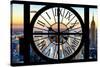 Giant Clock Window - View of Manhattan with the Empire State Building at Sunset-Philippe Hugonnard-Stretched Canvas