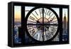 Giant Clock Window - View of Manhattan with the Empire State Building at Sunset-Philippe Hugonnard-Framed Stretched Canvas