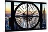 Giant Clock Window - View of Manhattan with the Empire State Building at Sunset-Philippe Hugonnard-Stretched Canvas