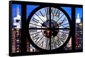 Giant Clock Window - View of Manhattan with the Empire State Building-Philippe Hugonnard-Framed Stretched Canvas