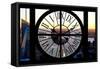 Giant Clock Window - View of Midtown Manhattan at Sunset-Philippe Hugonnard-Framed Stretched Canvas