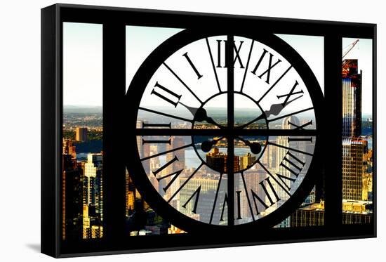 Giant Clock Window - View of New York City at Sunset-Philippe Hugonnard-Framed Stretched Canvas