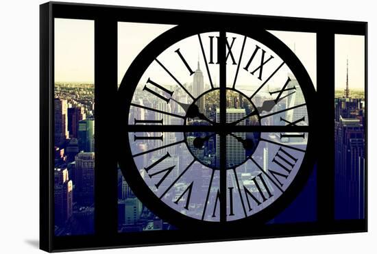 Giant Clock Window - View of New York with the Empire State Building at Sunset IV-Philippe Hugonnard-Framed Stretched Canvas