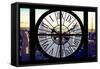 Giant Clock Window - View of New York with the Empire State Building at Sunset-Philippe Hugonnard-Framed Stretched Canvas