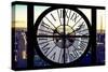 Giant Clock Window - View of New York with the Empire State Building at Sunset-Philippe Hugonnard-Stretched Canvas