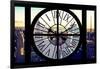 Giant Clock Window - View of New York with the Empire State Building at Sunset-Philippe Hugonnard-Framed Photographic Print