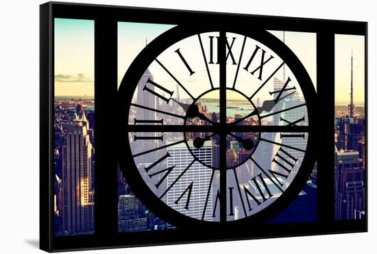 Giant Clock Window - View of New York with the Empire State Building at Sunset-Philippe Hugonnard-Framed Stretched Canvas