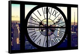 Giant Clock Window - View of New York with the Empire State Building at Sunset-Philippe Hugonnard-Framed Stretched Canvas
