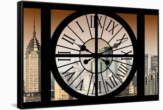 Giant Clock Window - View of Shanghai at Sunset - China-Philippe Hugonnard-Framed Stretched Canvas