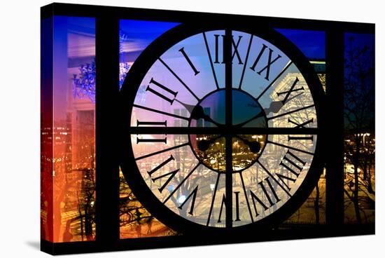 Giant Clock Window - View of the Arc de Triomphe at Night in Paris II-Philippe Hugonnard-Stretched Canvas