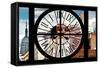 Giant Clock Window - View of the Buildings of Manhattan-Philippe Hugonnard-Framed Stretched Canvas