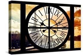 Giant Clock Window - View of the Eiffel Tower and River Seine at Sunset in Paris-Philippe Hugonnard-Stretched Canvas