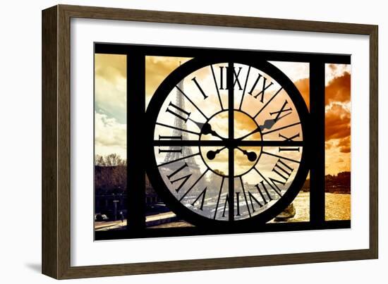 Giant Clock Window - View of the Eiffel Tower and River Seine at Sunset in Paris-Philippe Hugonnard-Framed Photographic Print