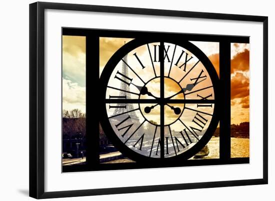 Giant Clock Window - View of the Eiffel Tower and River Seine at Sunset in Paris-Philippe Hugonnard-Framed Photographic Print