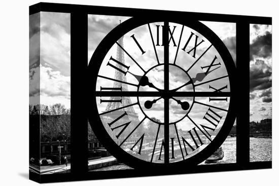 Giant Clock Window - View of the Eiffel Tower and River Seine in Paris-Philippe Hugonnard-Stretched Canvas