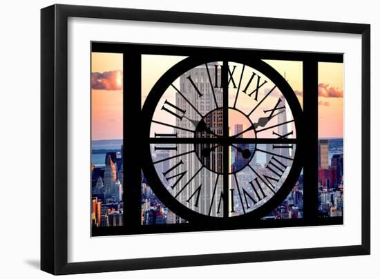 Giant Clock Window - View of the Empire State Building and One World Trade Center-Philippe Hugonnard-Framed Premium Photographic Print