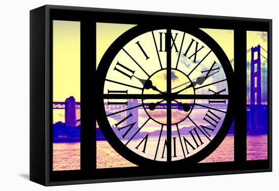 Giant Clock Window - View of the Golden Gate Bridge at Sunset - San Francisco-Philippe Hugonnard-Framed Stretched Canvas