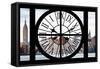 Giant Clock Window - View of the Hudson River and the Empire State Building V-Philippe Hugonnard-Framed Stretched Canvas