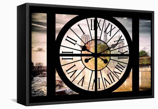 Giant Clock Window - View of the Notre Dame Cathedral in Paris-Philippe Hugonnard-Framed Stretched Canvas