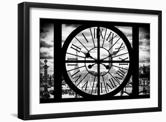 Giant Clock Window - View of the Place de la Concorde with Eiffel tower in Paris-Philippe Hugonnard-Framed Photographic Print