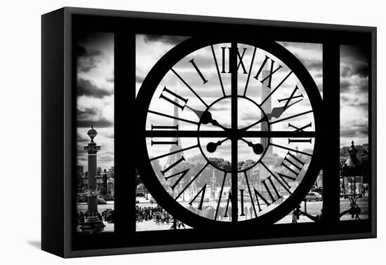 Giant Clock Window - View of the Place de la Concorde with Eiffel tower in Paris-Philippe Hugonnard-Framed Stretched Canvas