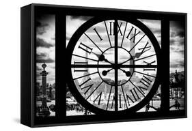 Giant Clock Window - View of the Place de la Concorde with Eiffel tower in Paris-Philippe Hugonnard-Framed Stretched Canvas