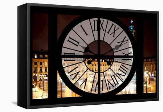 Giant Clock Window - View of the Place Vendome at Night - Paris III-Philippe Hugonnard-Framed Stretched Canvas