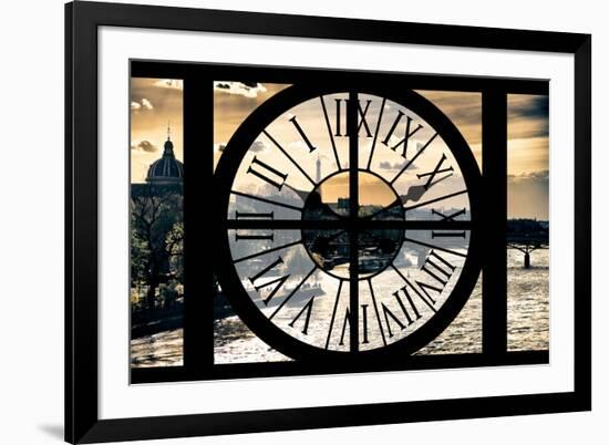 Giant Clock Window - View of the River Seine and the Eiffel Tower at Sunrise in Paris-Philippe Hugonnard-Framed Photographic Print