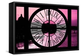 Giant Clock Window - View of the River Seine with Eiffel Tower at Sunset - Paris IV-Philippe Hugonnard-Framed Stretched Canvas