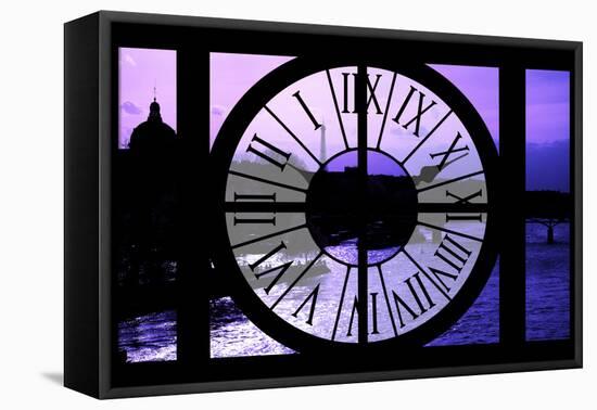 Giant Clock Window - View of the River Seine with Eiffel Tower at Sunset - Paris V-Philippe Hugonnard-Framed Stretched Canvas