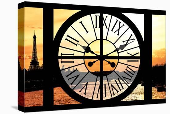 Giant Clock Window - View of the River Seine with Eiffel Tower at Sunset - Paris VI-Philippe Hugonnard-Stretched Canvas