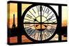 Giant Clock Window - View of the River Seine with Eiffel Tower at Sunset - Paris VI-Philippe Hugonnard-Stretched Canvas