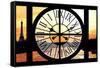 Giant Clock Window - View of the River Seine with Eiffel Tower at Sunset - Paris VI-Philippe Hugonnard-Framed Stretched Canvas