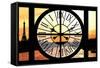 Giant Clock Window - View of the River Seine with Eiffel Tower at Sunset - Paris VI-Philippe Hugonnard-Framed Stretched Canvas