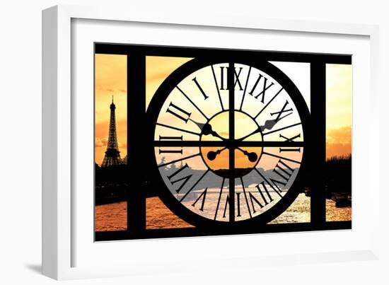 Giant Clock Window - View of the River Seine with Eiffel Tower at Sunset - Paris VI-Philippe Hugonnard-Framed Photographic Print