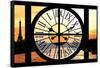 Giant Clock Window - View of the River Seine with Eiffel Tower at Sunset - Paris VI-Philippe Hugonnard-Framed Stretched Canvas