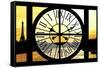 Giant Clock Window - View of the River Seine with Eiffel Tower at Sunset - Paris VIII-Philippe Hugonnard-Framed Stretched Canvas