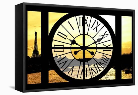 Giant Clock Window - View of the River Seine with Eiffel Tower at Sunset - Paris VIII-Philippe Hugonnard-Framed Stretched Canvas