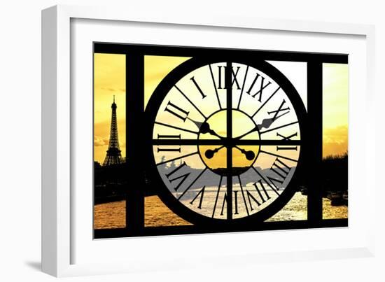 Giant Clock Window - View of the River Seine with Eiffel Tower at Sunset - Paris VIII-Philippe Hugonnard-Framed Photographic Print