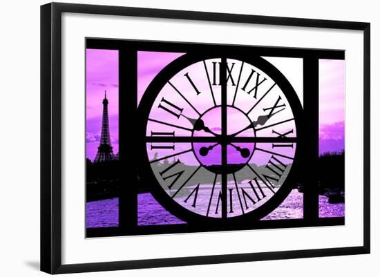 Giant Clock Window - View of the River Seine with Eiffel Tower at Sunset - Paris X-Philippe Hugonnard-Framed Photographic Print